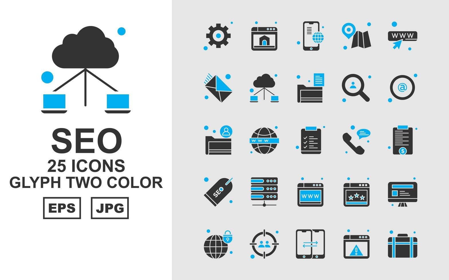 25 pacchetto di icone premium seo glifo a due colori vettore