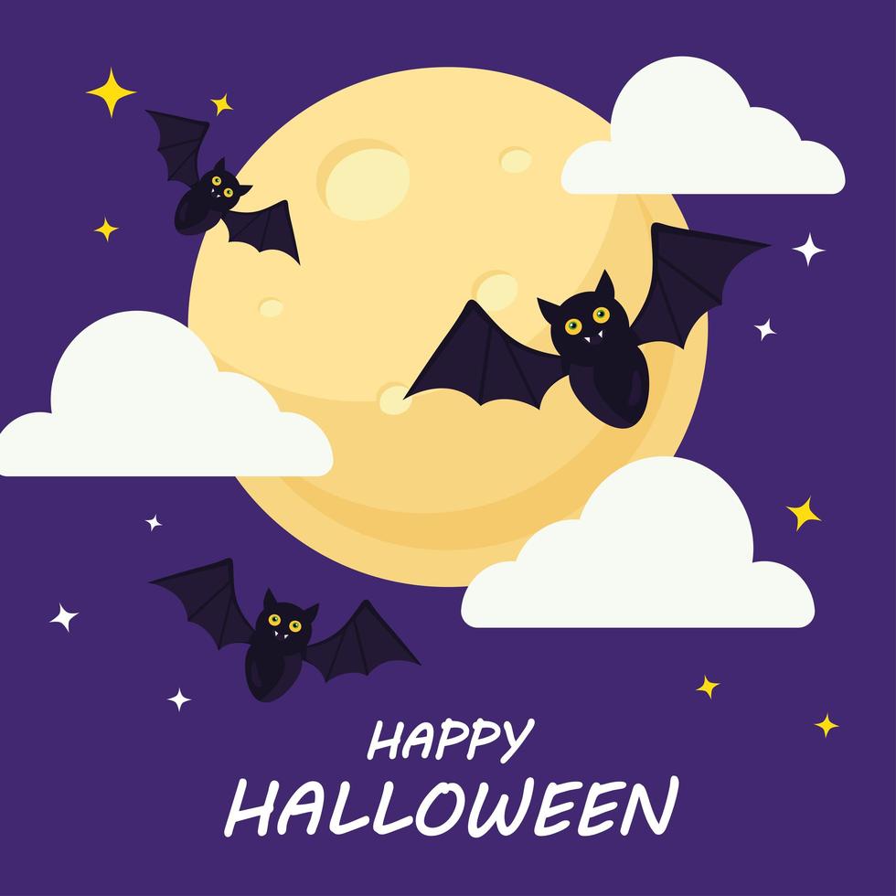 felice halloween con pipistrelli cartoni animati disegno vettoriale