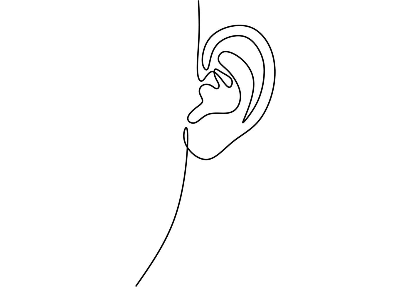 disegnando una linea continua dell'orecchio umano. Giornata mondiale dei sordi semplice schizzo di una sola linea. vettore