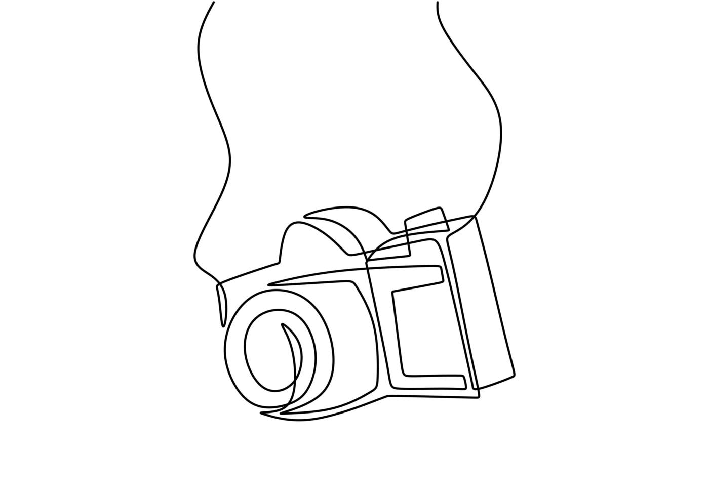 una linea di design della fotocamera. vettore digitale della fotocamera reflex digitale con linea continua singola che disegna stile lineare minimalista. concetto di attrezzatura fotografica isolato su sfondo bianco illustrazione vettoriale
