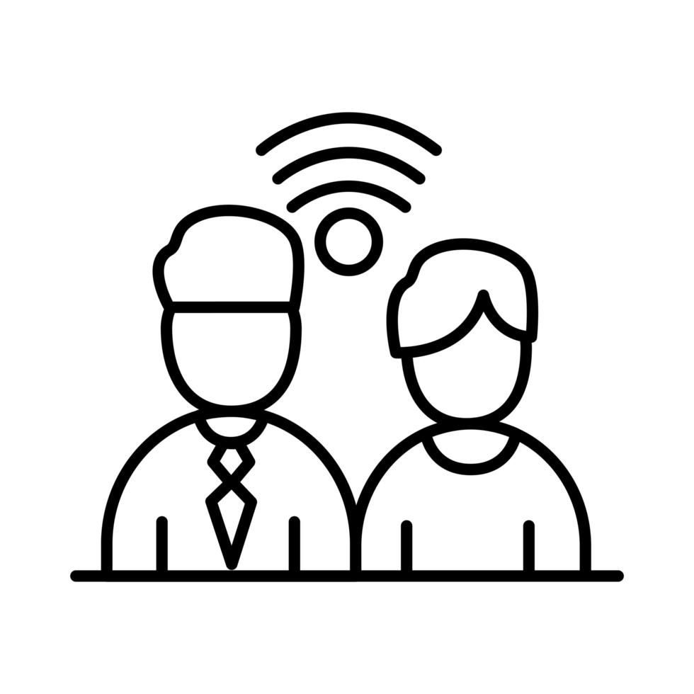 uomini di colleghi con disegno vettoriale icona stile linea wifi