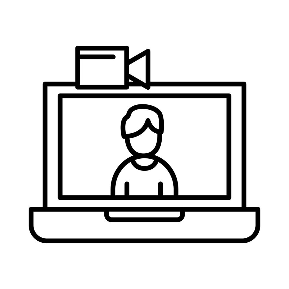 uomo in laptop in video chat linea stile icona disegno vettoriale