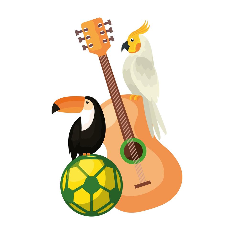 tucano con pappagallo e icone tradizionali vettore