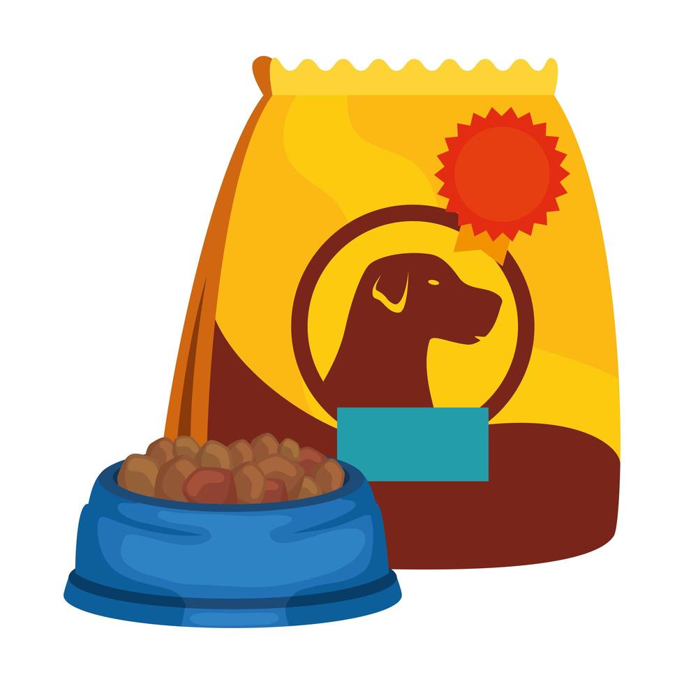 piatto e borsa per icona isolata cane cibo vettore