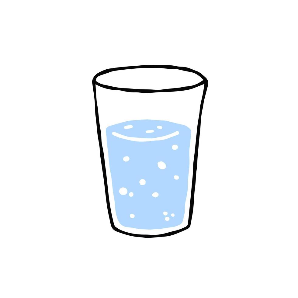 bicchiere di acqua. rinfrescante bere. scarabocchio schema cartone animato. di moda moderno illustrazione. blu liquido tazza vettore