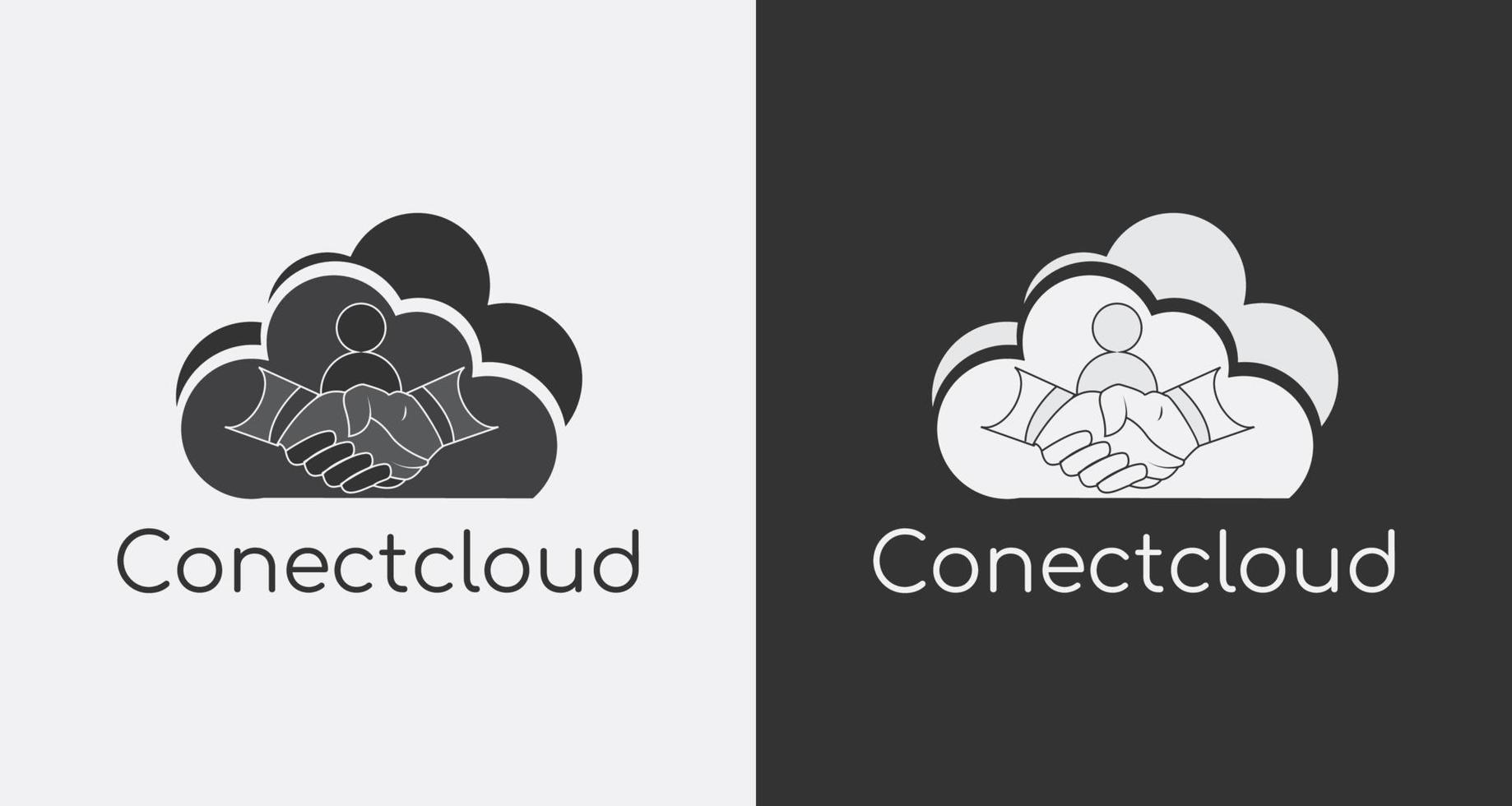 logo design con nube e stretta di mano concetto vettore