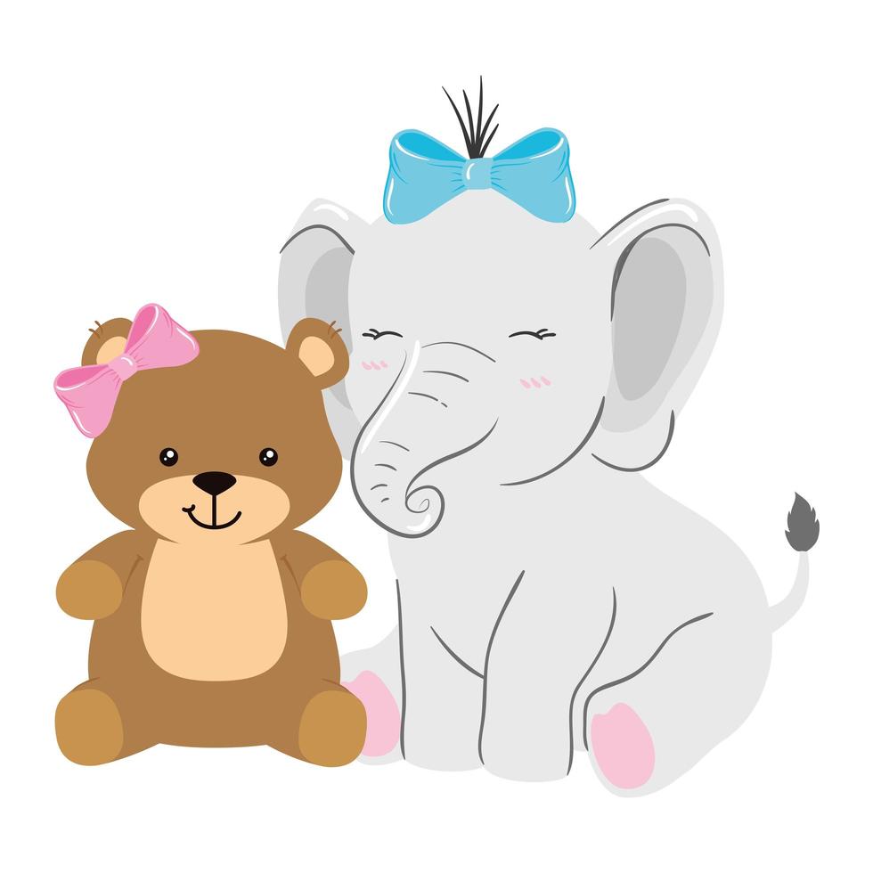 carino elefante e orso femmina icona isolata vettore