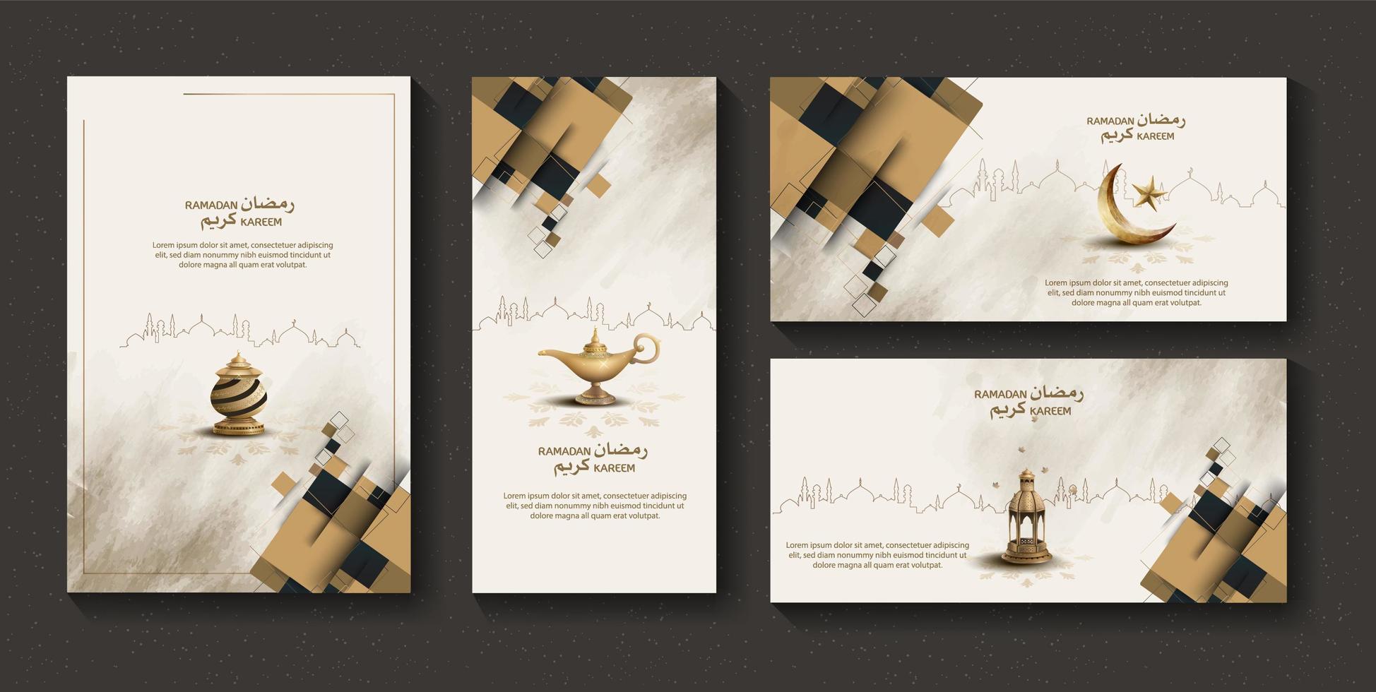 set di saluti islamici ramadan kareem card design template vettore