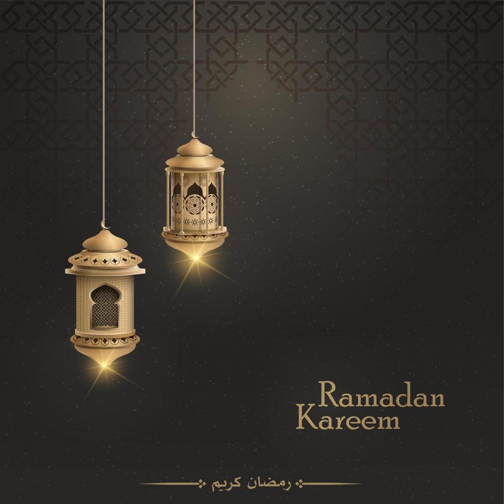 saluto islamico eid mubarak card design con bellissime lanterne d'oro vettore