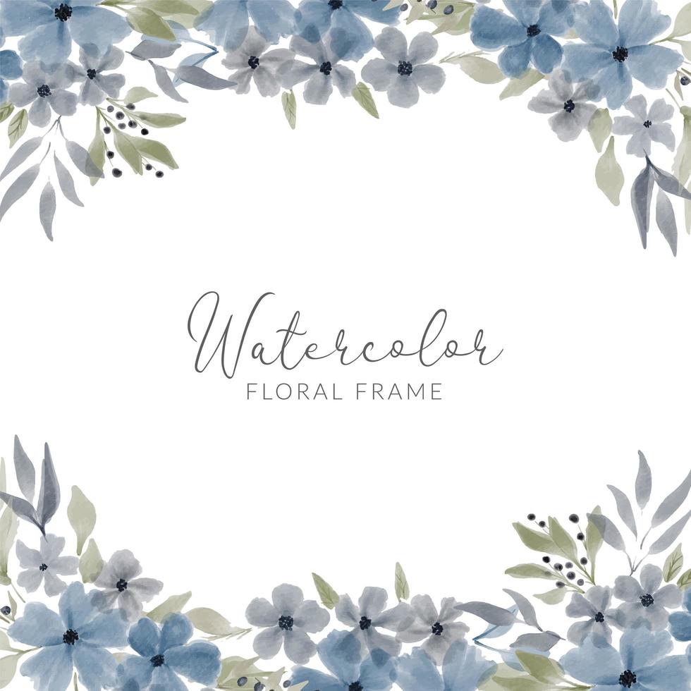 cornice quadrata floreale acquerello petalo blu vettore