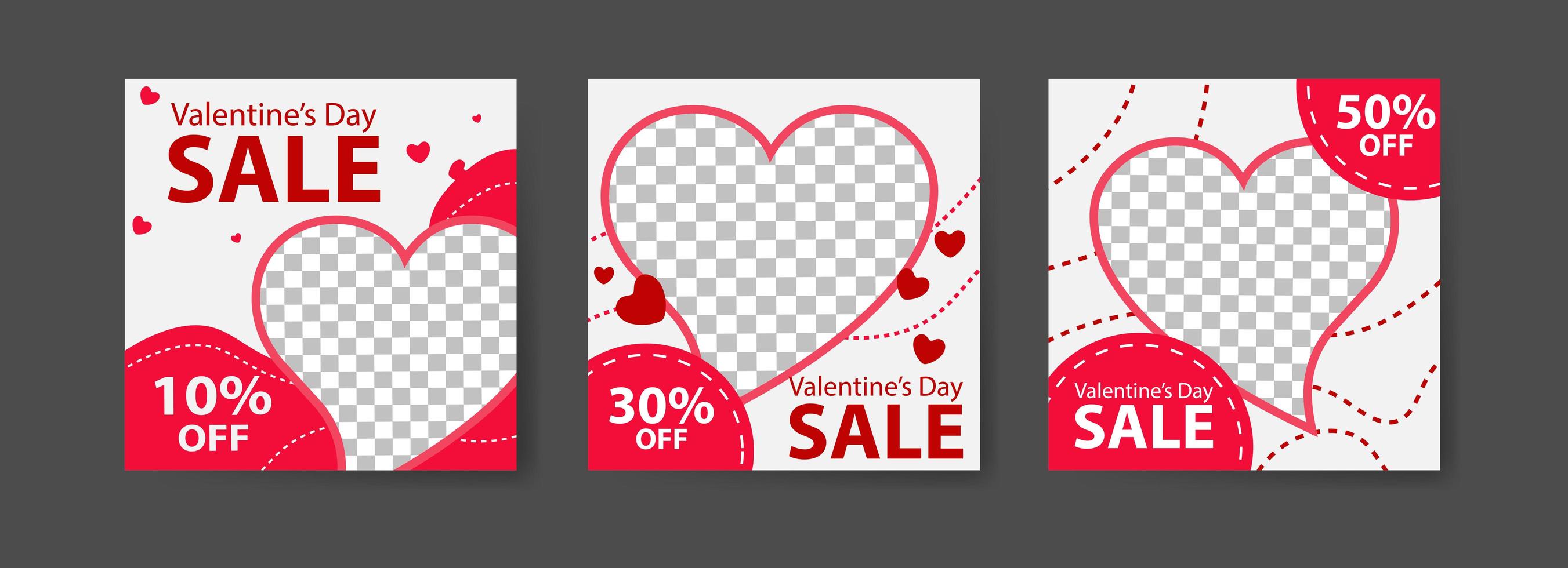 modelli di post sui social media per il marketing digitale e la promozione delle vendite il giorno di San Valentino. pubblicità di moda. offrire banner sui social media. illustrazione di mockup cornice foto vettoriale