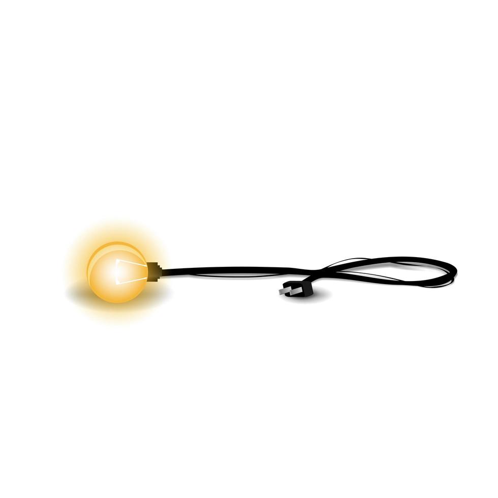 lampadina gialla con filo nero e spina isolata su sfondo bianco vettore