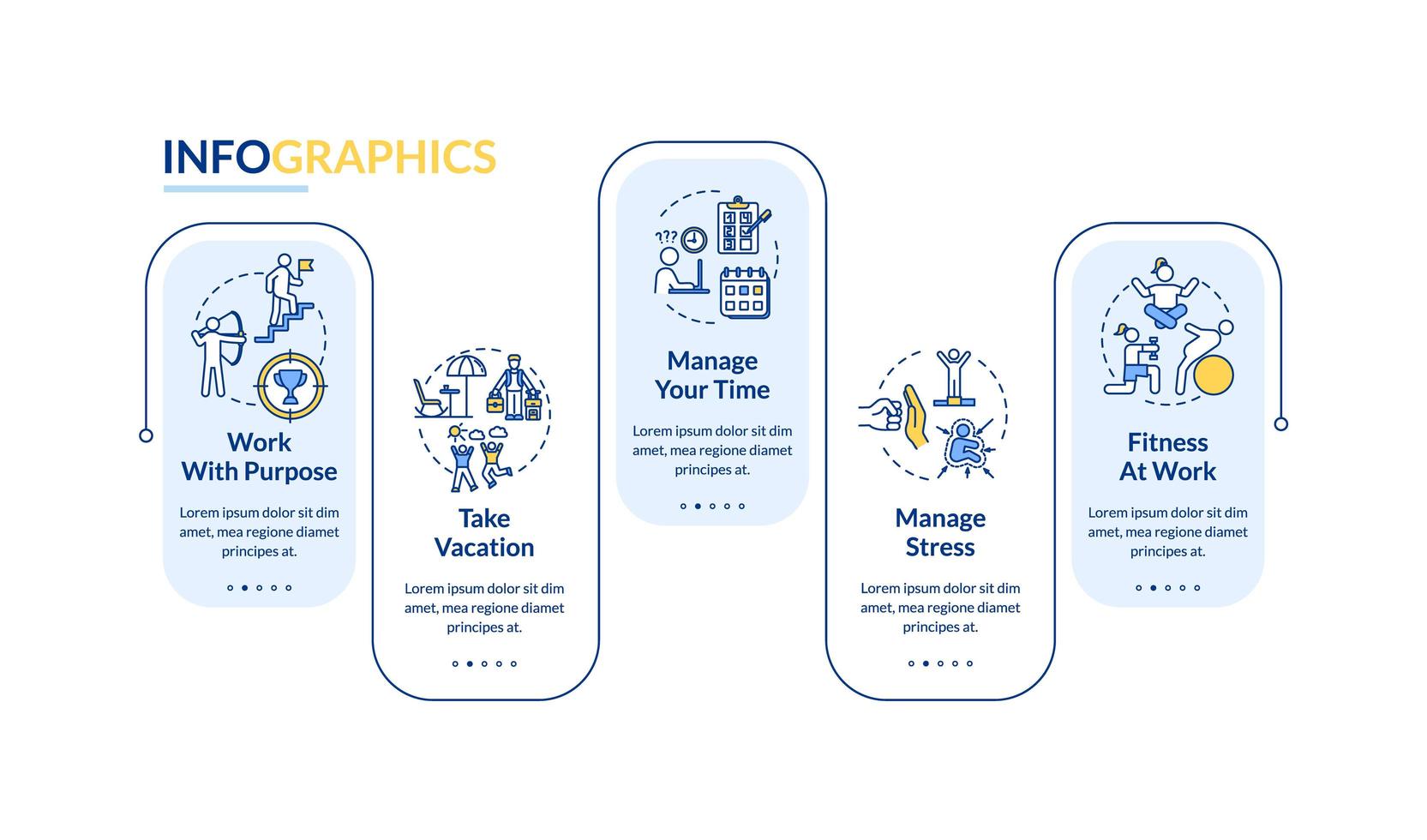 modello di infografica vettoriale di prevenzione del burnout. elementi di design della presentazione della gestione dello stress.