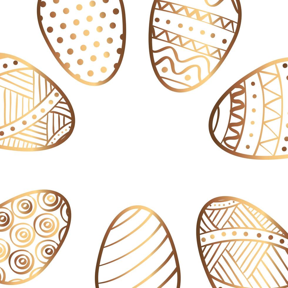 cornice di uova d'oro pasqua decorate vettore