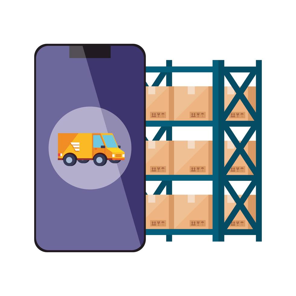 smartphone con app di servizio logistico vettore
