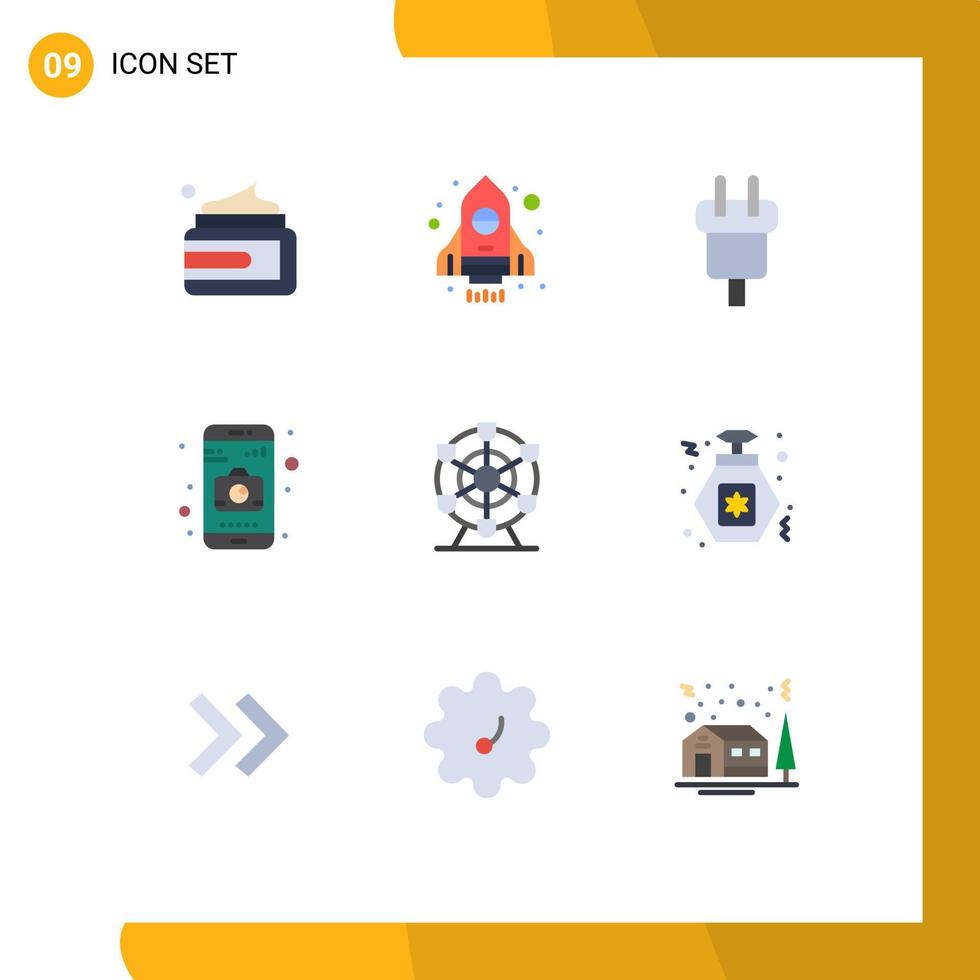 moderno impostato di 9 piatto colori pittogramma di ruota Ferris connettore mobile applicazione modificabile vettore design elementi