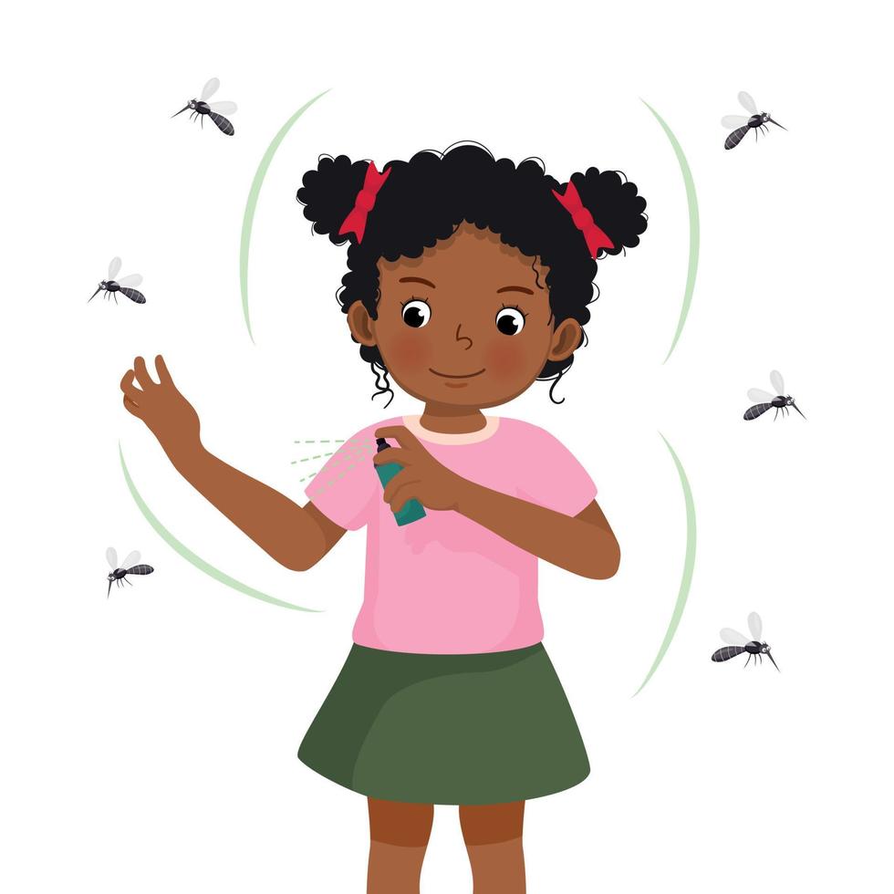 carino poco africano ragazza l'applicazione insetto repellente spray per sua braccio come protezione contro zanzare vettore