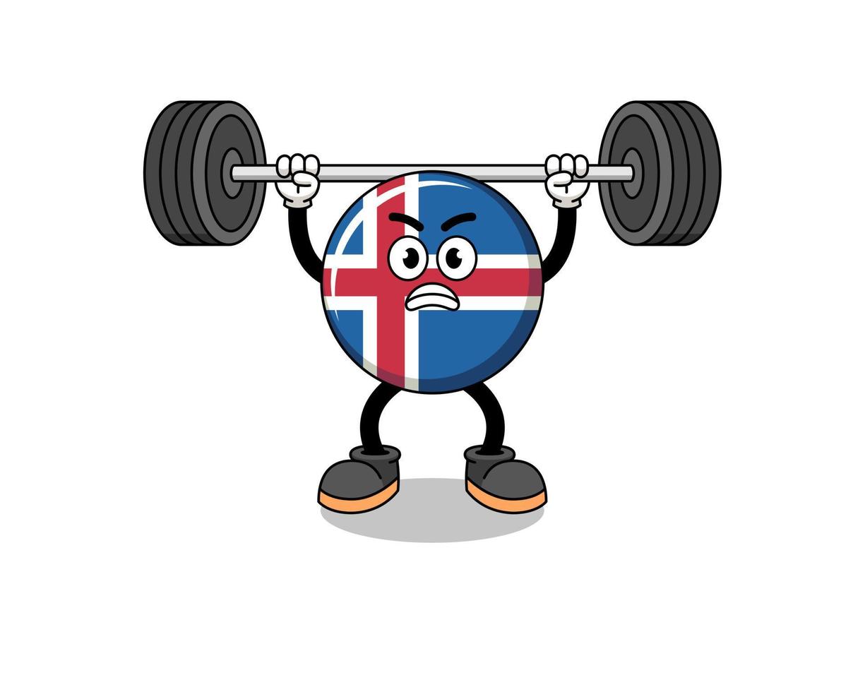 Islanda bandiera portafortuna cartone animato sollevamento un' manubrio vettore