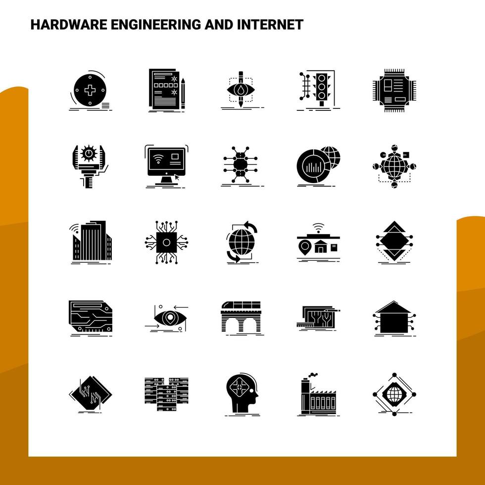 25 hardware ingegneria e Internet icona impostato solido glifo icona vettore illustrazione modello per ragnatela e mobile idee per attività commerciale azienda