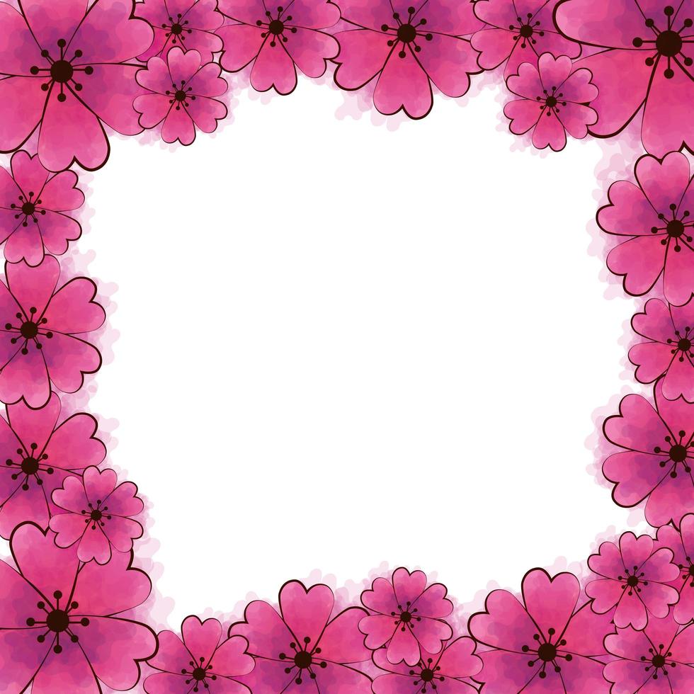 cornice di graziosi fiori rosa icona isolato di colore vettore
