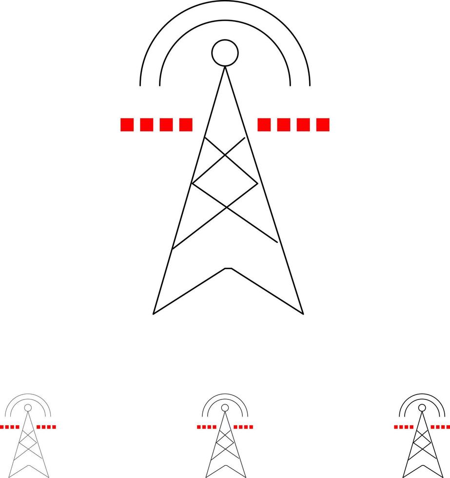 elettrico Torre elettricità energia Torre calcolo grassetto e magro nero linea icona impostato vettore