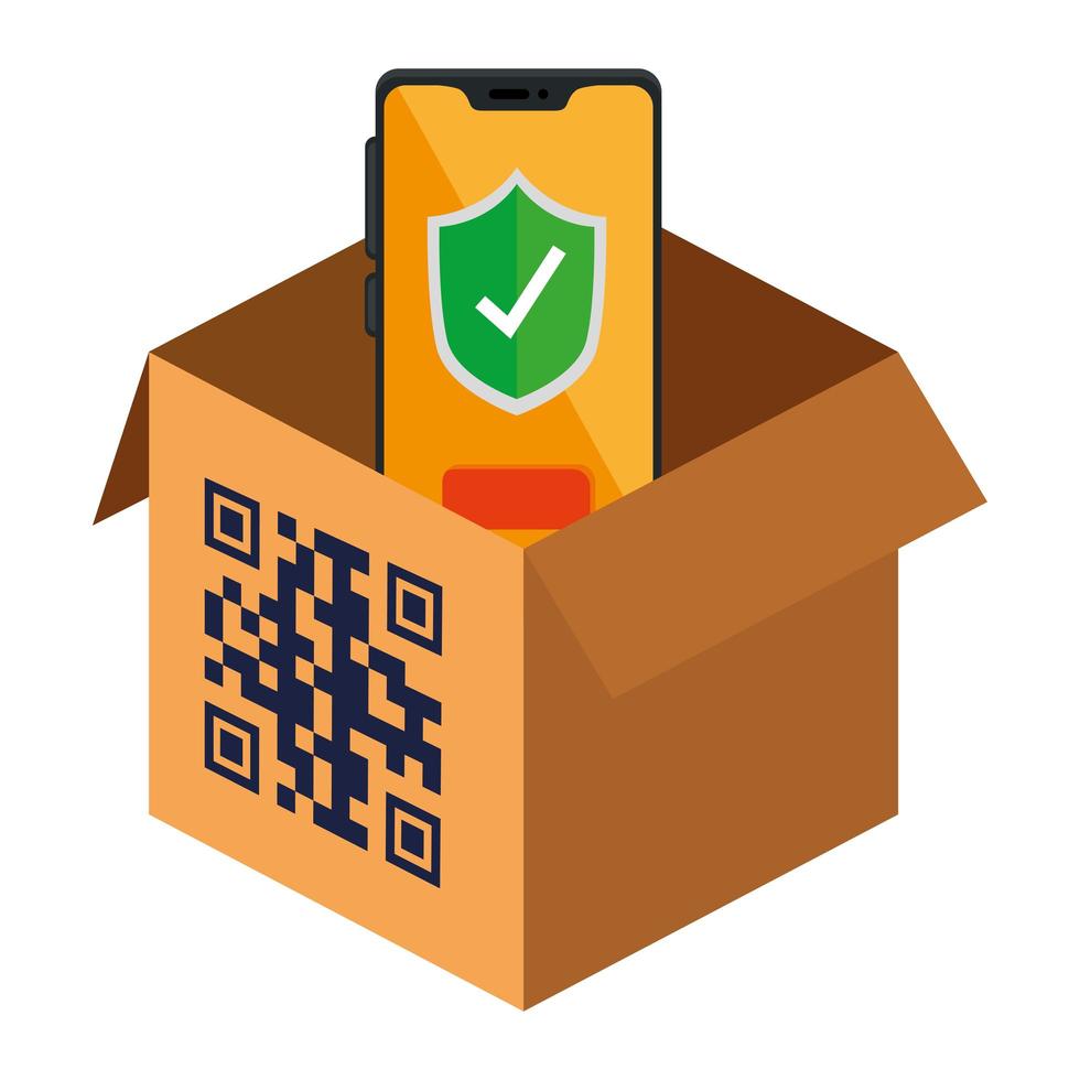codice qr su scatola e disegno vettoriale smartphone