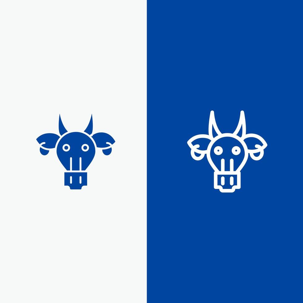 ornamento animali Toro indiano cranio linea e glifo solido icona blu bandiera linea e glifo solido icona blu bandiera vettore