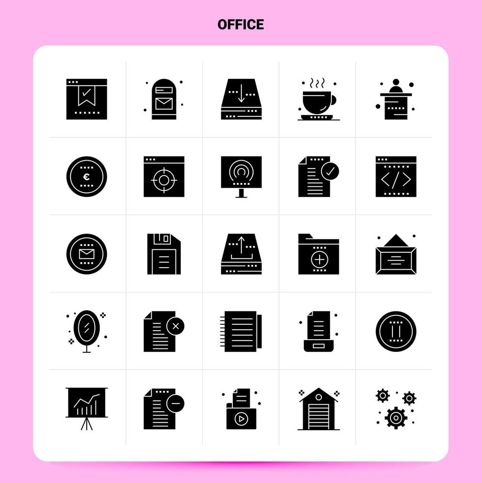 solido 25 ufficio icona impostato vettore glifo stile design nero icone impostato ragnatela e mobile attività commerciale idee design vettore illustrazione