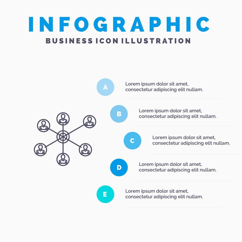 wlan Internet sociale gruppo linea icona con 5 passaggi presentazione infografica sfondo vettore