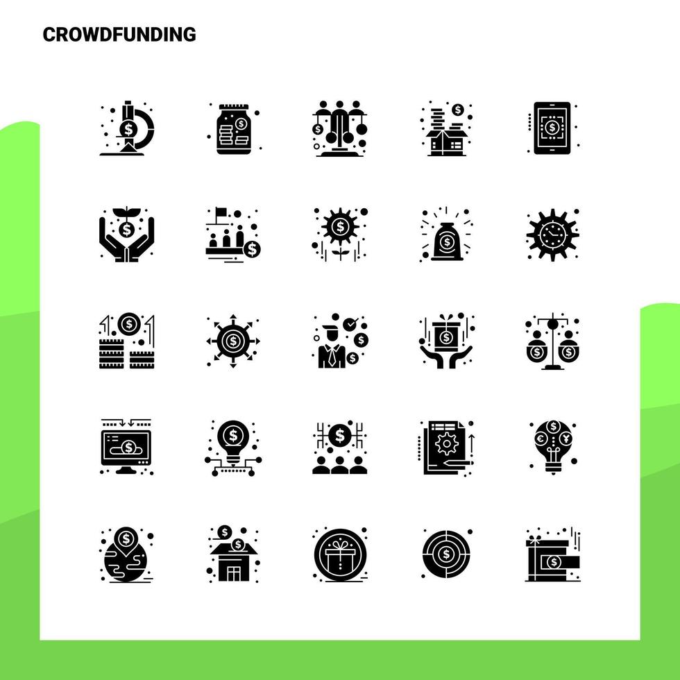 25 raccolta di fondi icona impostato solido glifo icona vettore illustrazione modello per ragnatela e mobile idee per attività commerciale azienda