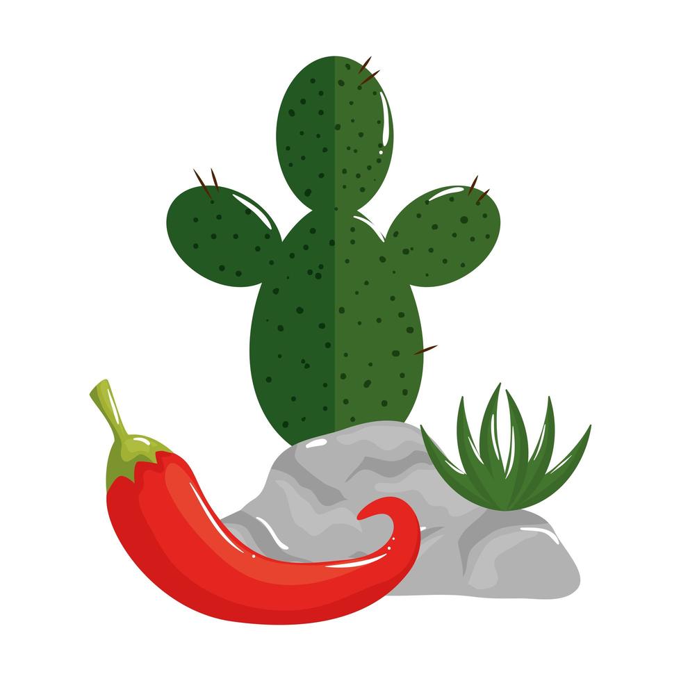 isolato messicano cactus e peperoncino disegno vettoriale