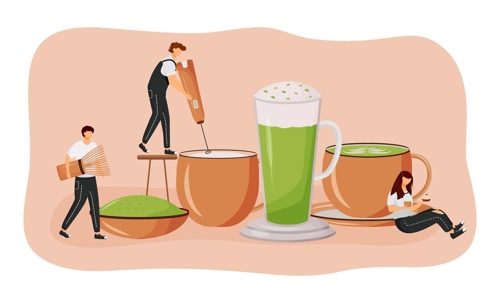 matcha latte piatto concetto illustrazione vettoriale