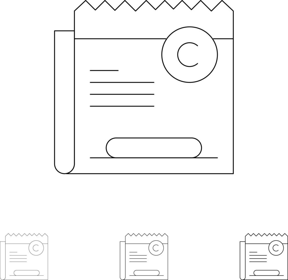 copia diritto d'autore restrizione giusto file grassetto e magro nero linea icona impostato vettore