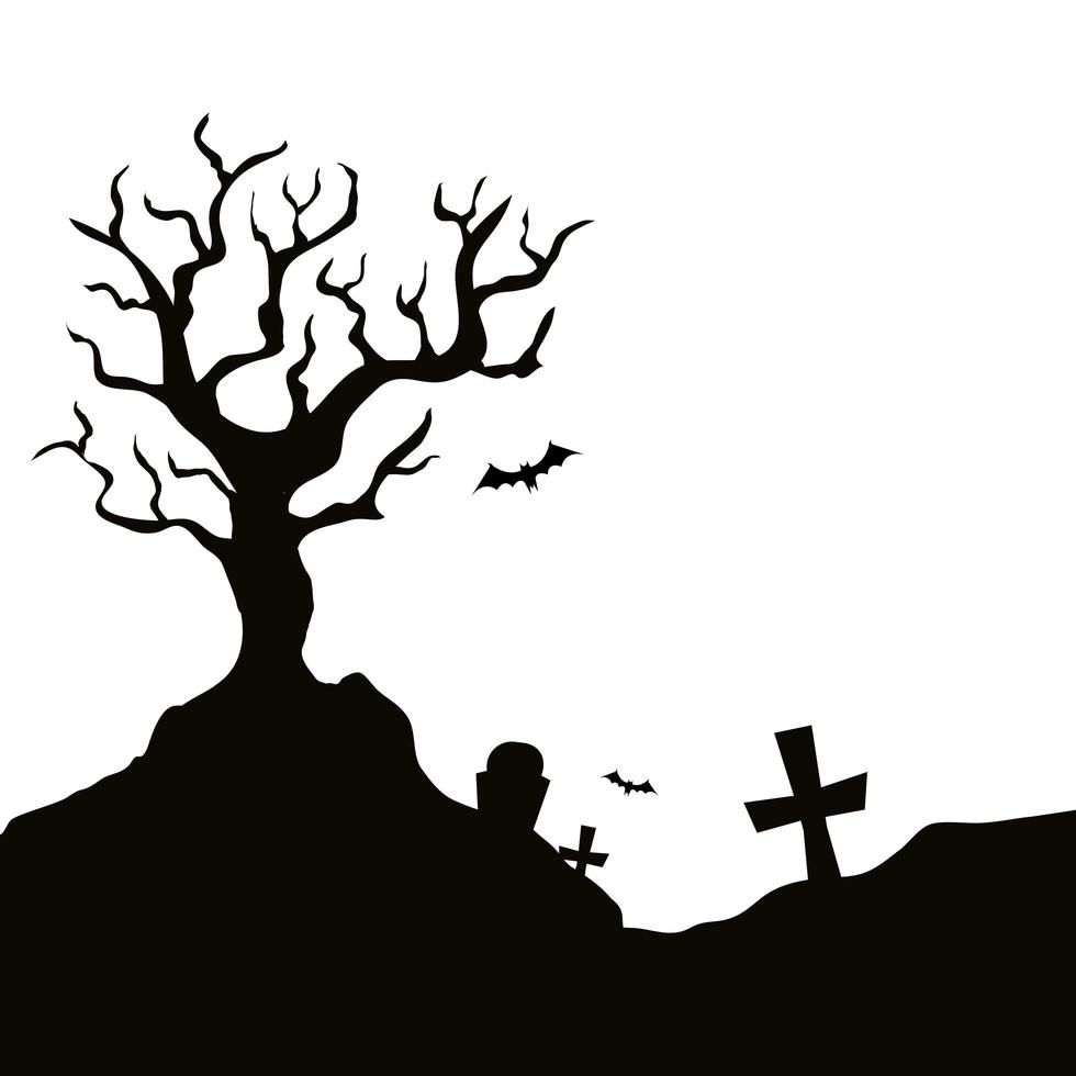 albero secco con icona isolata cimitero vettore
