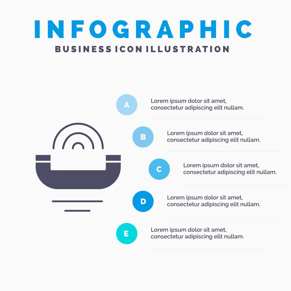 dispositivo Aiuto produttività supporto telefono solido icona infografica 5 passaggi presentazione sfondo vettore