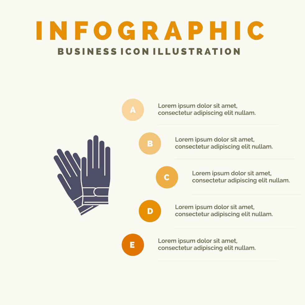 guanti edificio costruzione riparazione solido icona infografica 5 passaggi presentazione sfondo vettore