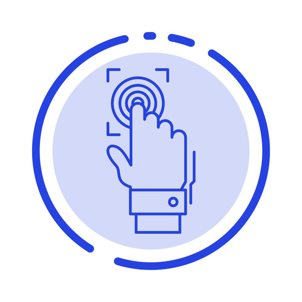 impronta digitale identità riconoscimento scansione scanner lettura blu tratteggiata linea linea icona vettore
