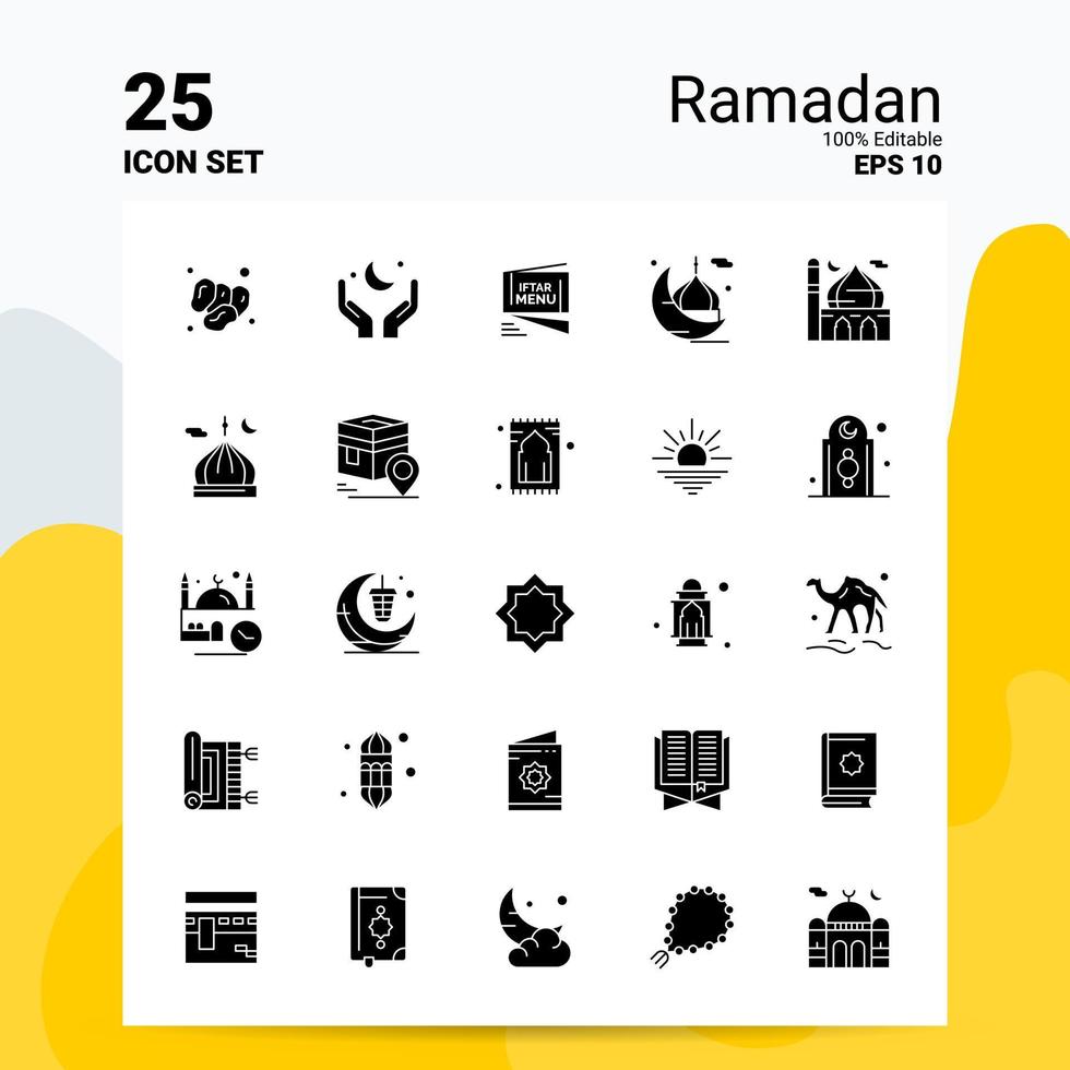 25 Ramadan icona impostato 100 modificabile eps 10 File attività commerciale logo concetto idee solido glifo icona design vettore