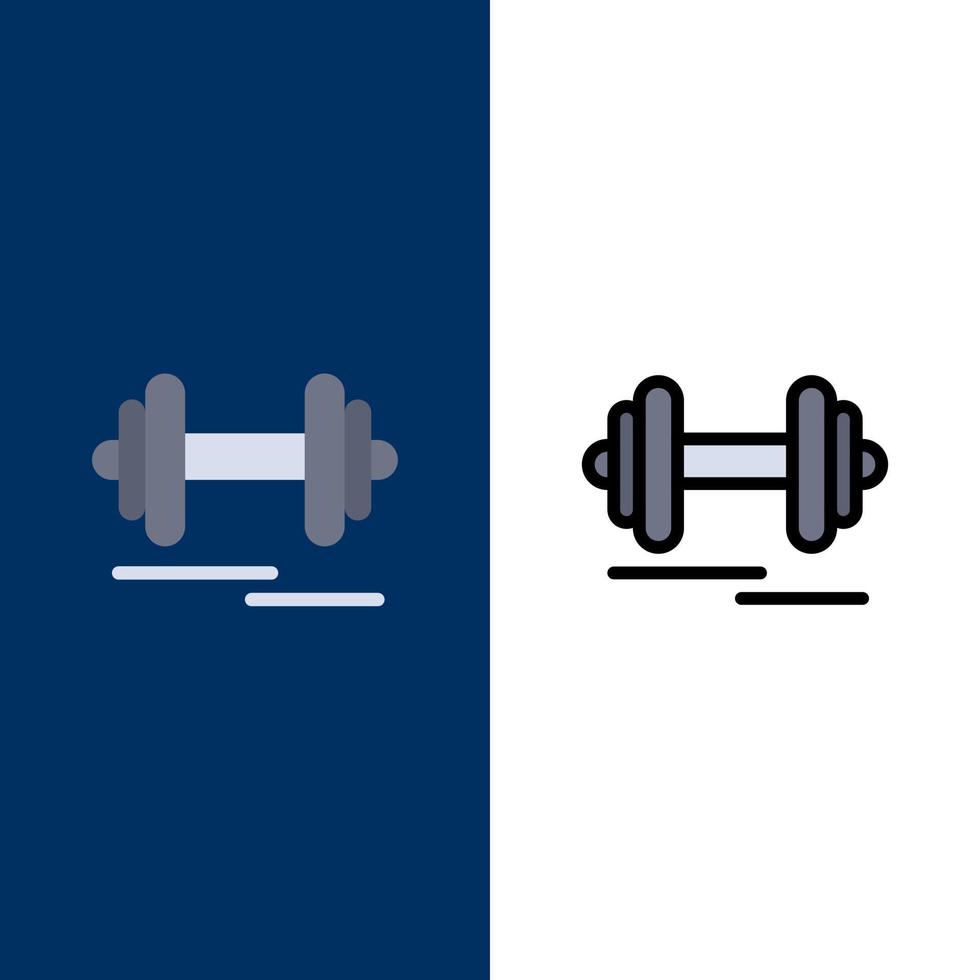 manubrio fitness sport motivazione icone piatto e linea pieno icona impostato vettore blu sfondo