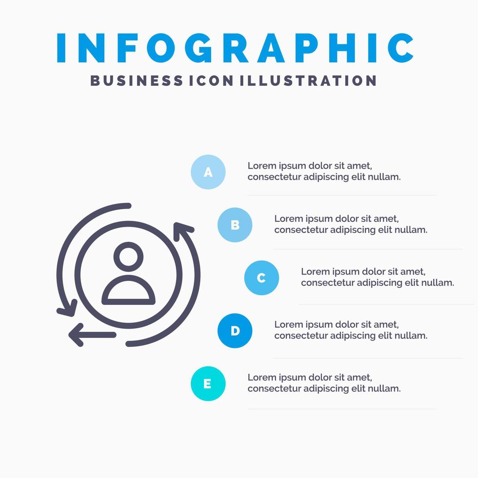 digitale marketing remarketing linea icona con 5 passaggi presentazione infografica sfondo vettore