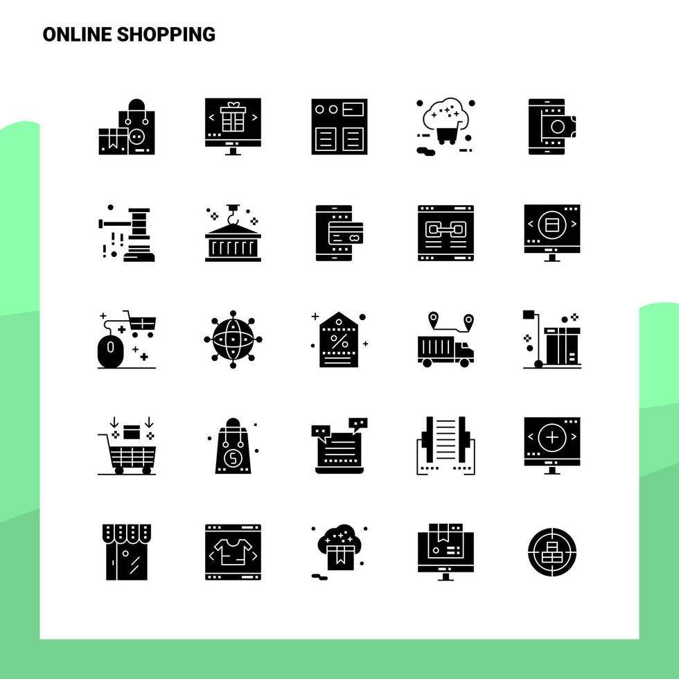 25 in linea shopping icona impostato solido glifo icona vettore illustrazione modello per ragnatela e mobile idee per attività commerciale azienda