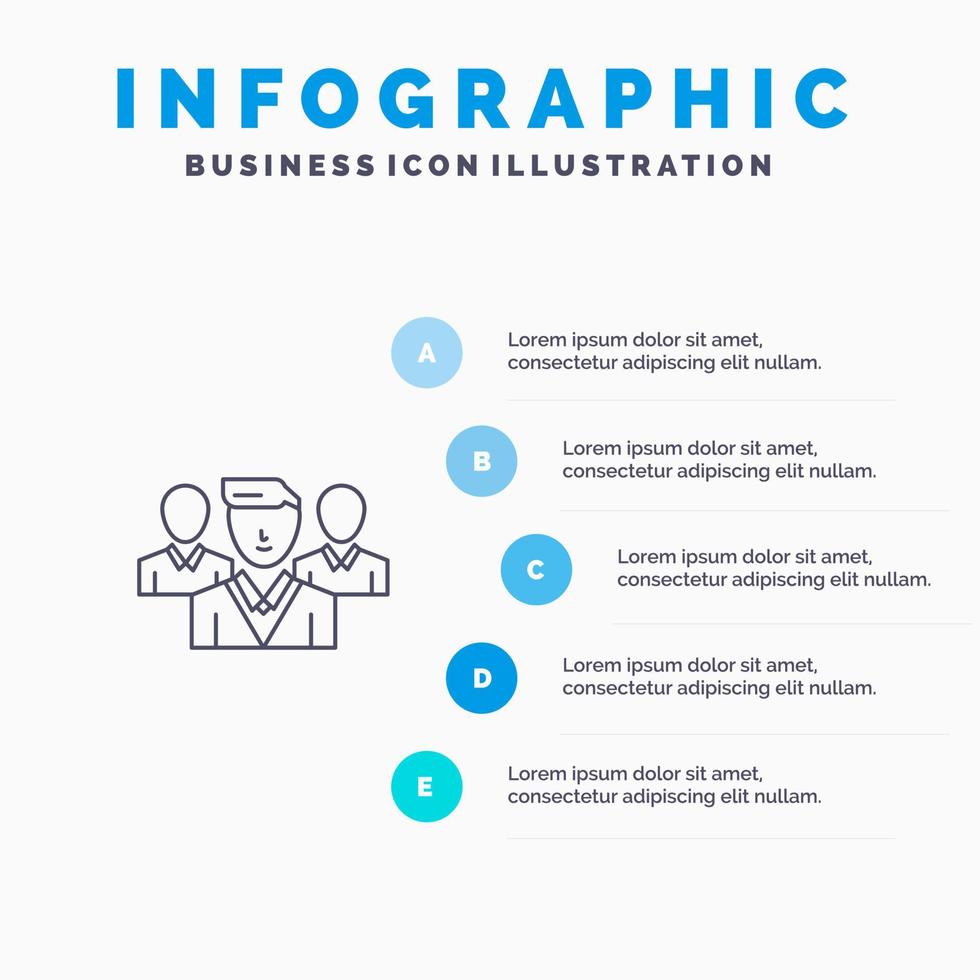 personale sicurezza amico zona banda linea icona con 5 passaggi presentazione infografica sfondo vettore