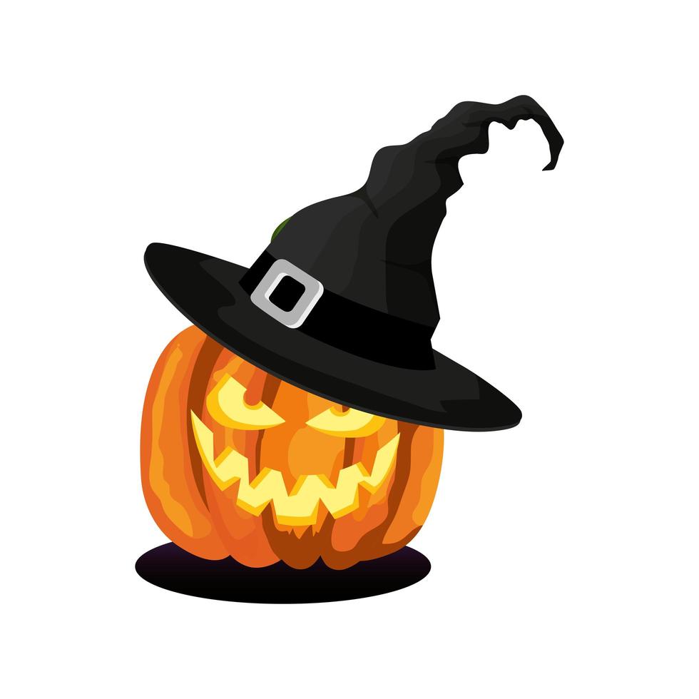 zucca di Halloween con cappello da strega vettore