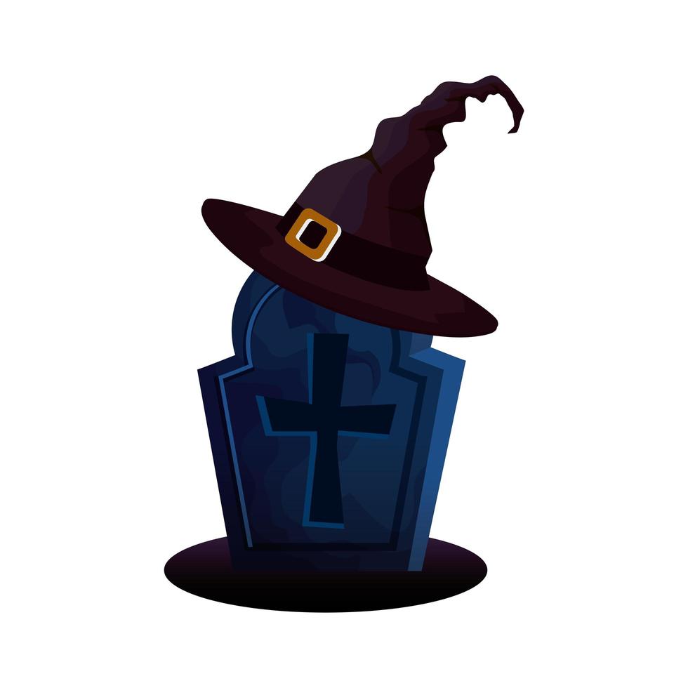 tomba di Halloween con cappello da strega vettore
