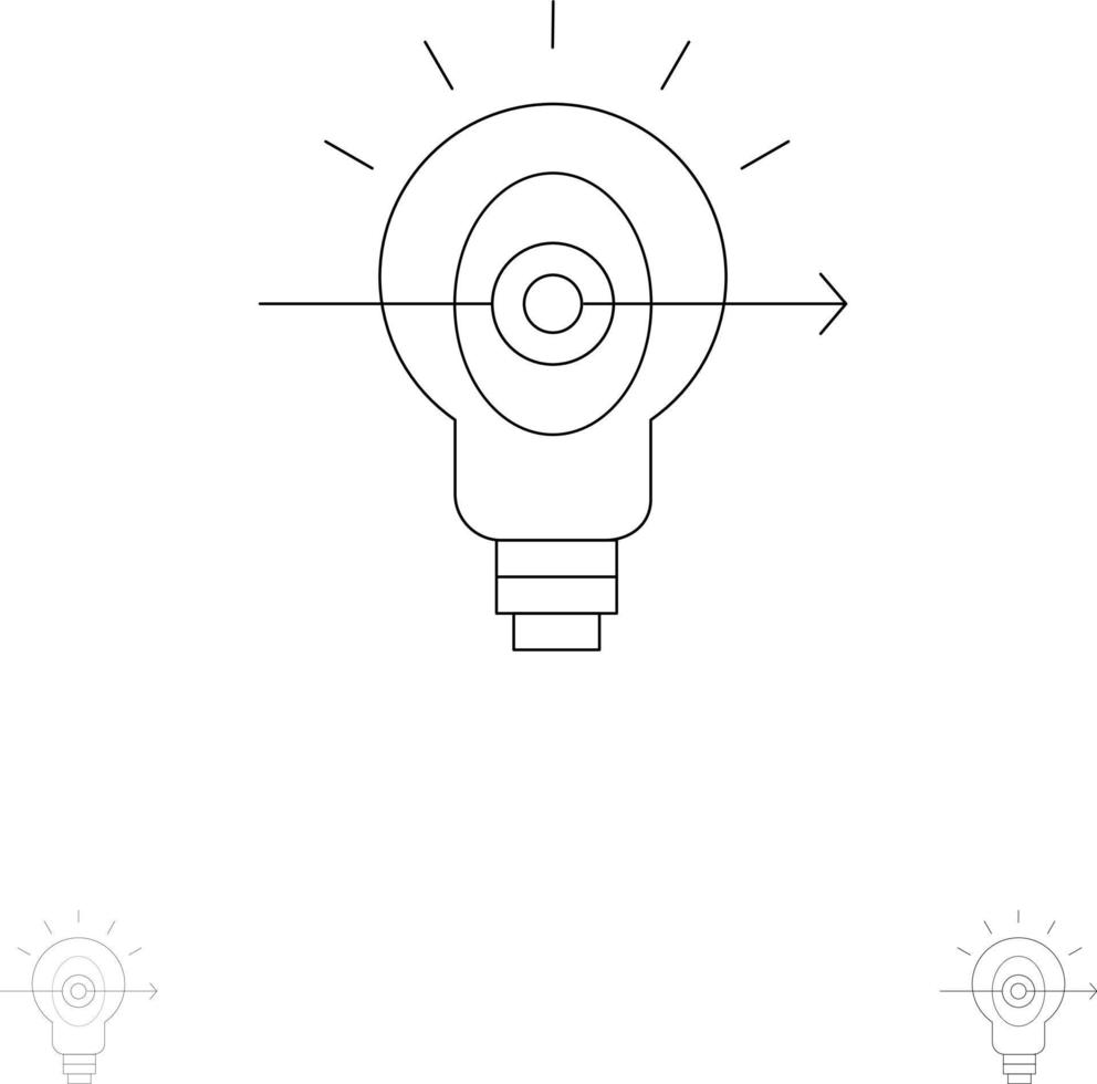 lampadina successo messa a fuoco attività commerciale grassetto e magro nero linea icona impostato vettore