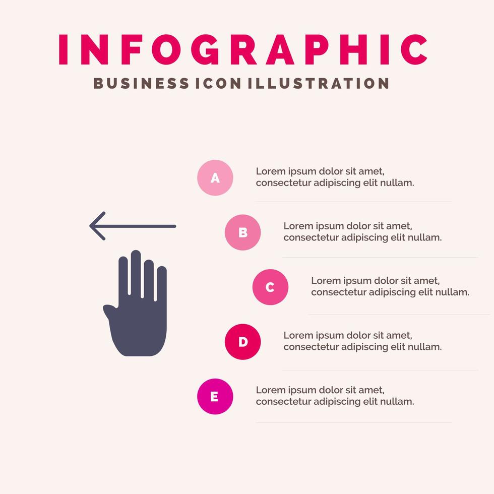 dito quattro gesto sinistra solido icona infografica 5 passaggi presentazione sfondo vettore