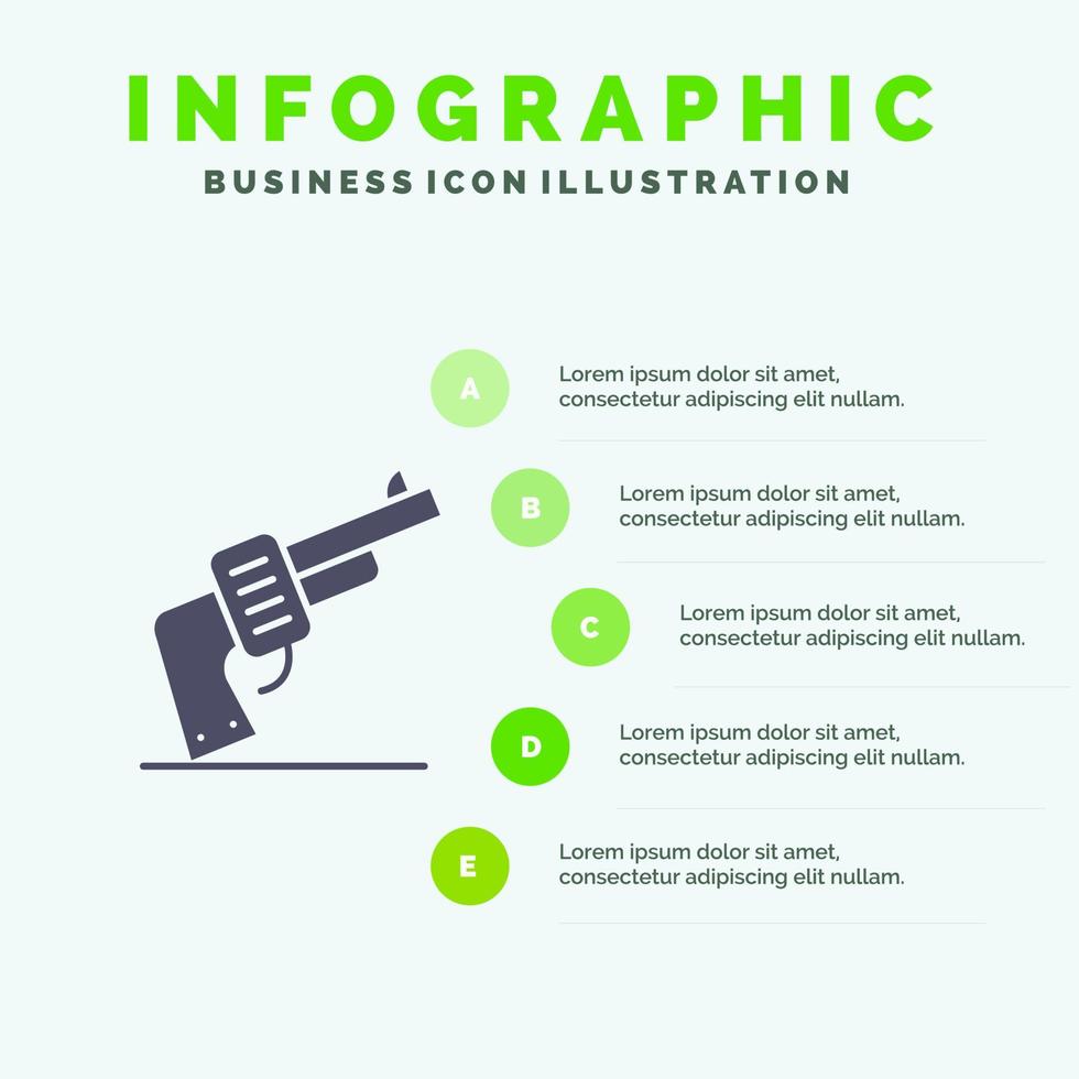 pistola mano arma americano solido icona infografica 5 passaggi presentazione sfondo vettore