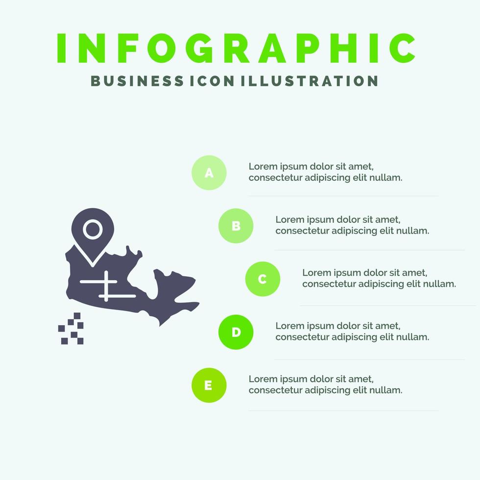 Canada carta geografica Posizione solido icona infografica 5 passaggi presentazione sfondo vettore