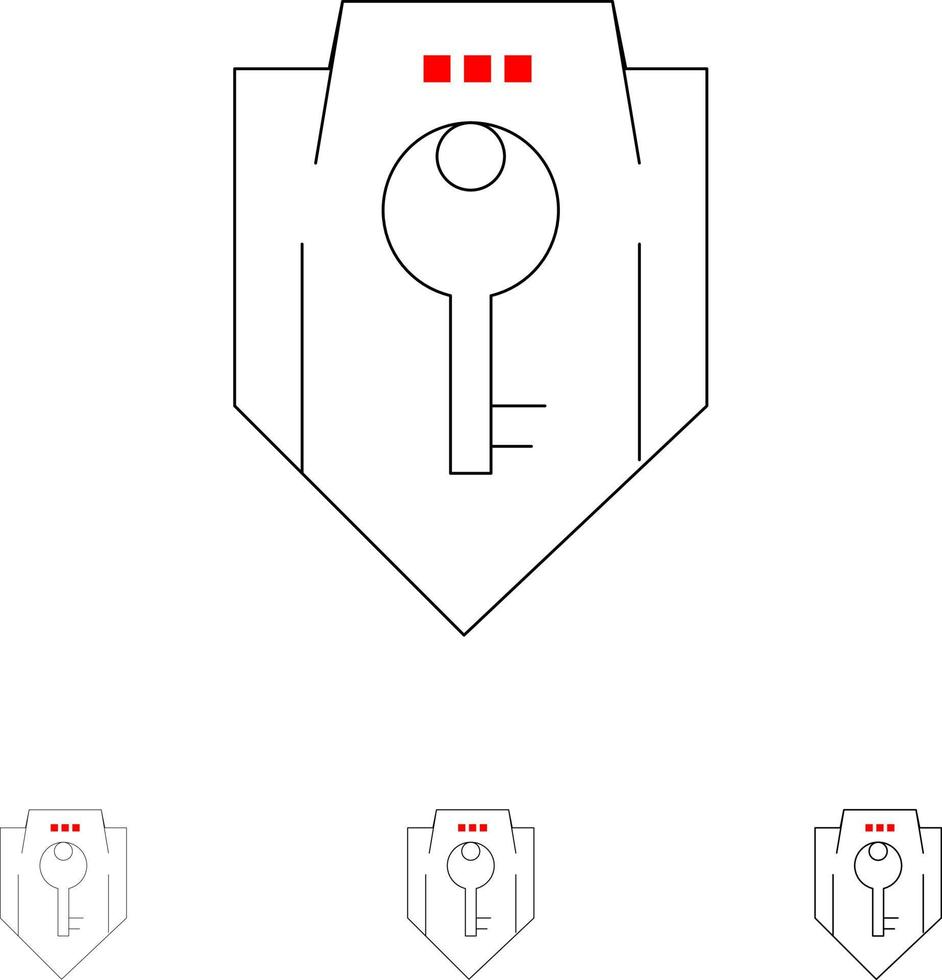 accesso chiave protezione sicurezza scudo grassetto e magro nero linea icona impostato vettore