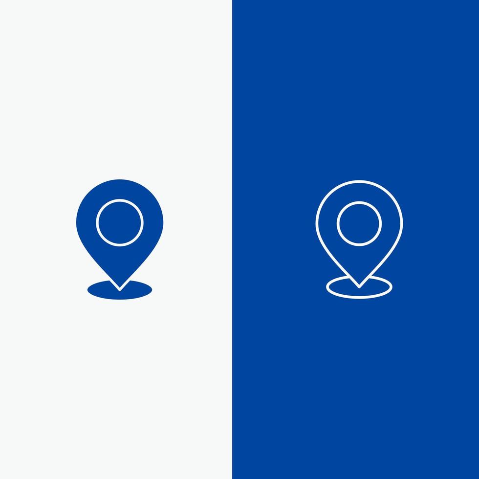 Posizione carta geografica marchio marcatore perno posto punto pointer linea e glifo solido icona blu bandiera linea e glifo solido icona blu bandiera vettore